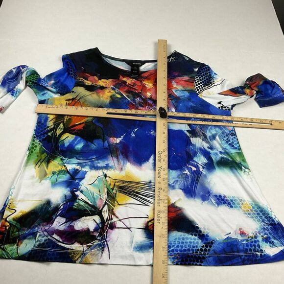 Ali Miles Knit Top Abstract Wearable Art Colorful Casual Blouse 3/4 Sleeve PM - Picture 6 of 10